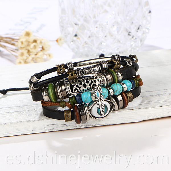 Turquoise Beads Leather Bracelet